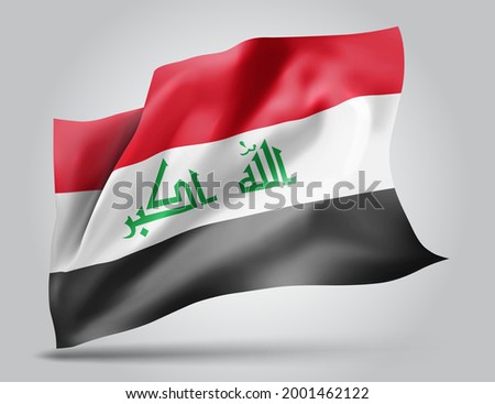 Iraq, vector flag with waves and bends waving in the wind on a white background