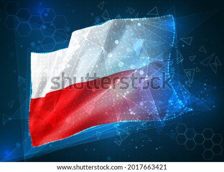 Poland, vector 3d flag on blue background with hud interfaces