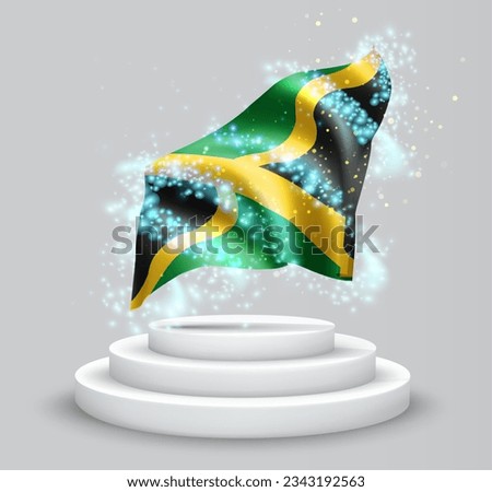 Jamaica, vector 3d flag on the podium surrounded by a whirlwind of magical radiance