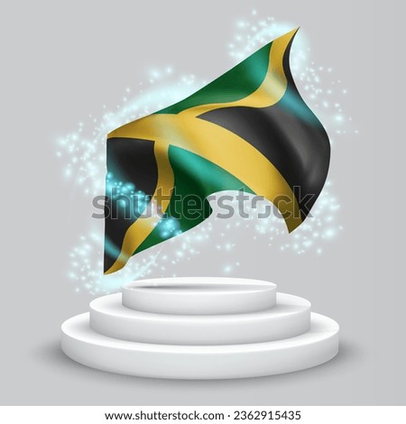 Jamaica, vector 3d flag on the podium surrounded by a whirlwind of magical radiance