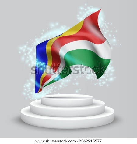 Seychelles, vector 3d flag on the podium surrounded by a whirlwind of magical radiance