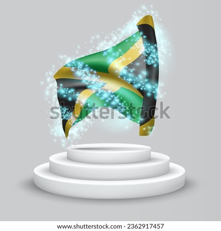 Jamaica, vector 3d flag on the podium surrounded by a whirlwind of magical radiance