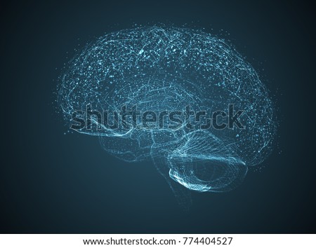 Vector illustration, three-dimensional brain on a dark background