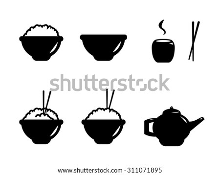 Set of Rice Bowls with Teapot and Cup.