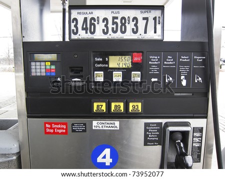 Gas pump nozzle , octane ratings and prices