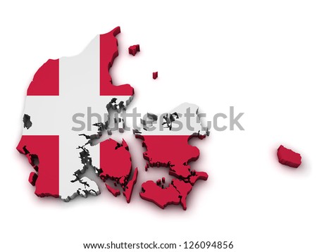 Shape 3d Of Denmark Map With Flag Isolated On White Background. Stock ...