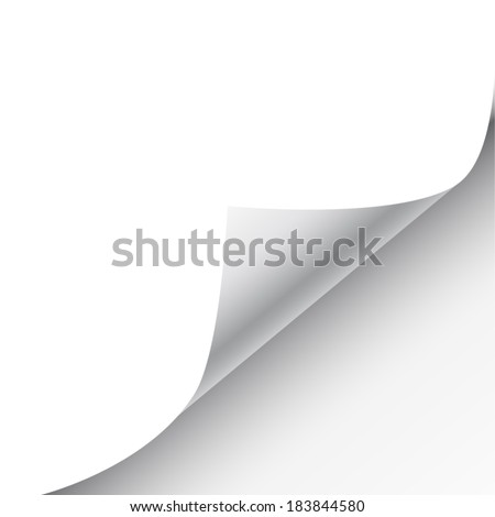 Blank sheet of paper with page curl and shadow, design element for advertising and promotional message isolated on white background. EPS 10 vector illustration. Stock foto © 