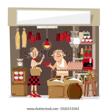 Vector illustration of a small local grocery store in Hong Kong