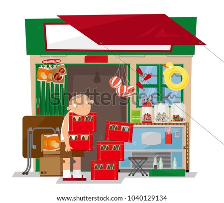 Vector illustration of a old local convenience store in Hong Kong. This small retail business stocks a range of items such as snack foods, candy, soft drinks and toys.