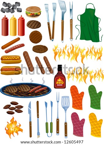 BBQ Items Vector Illustration