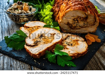 Similar – Image, Stock Photo Meat stuffed with apricot.