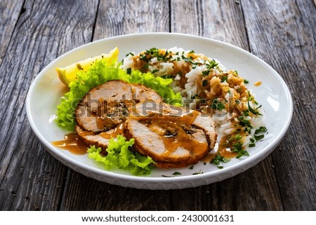 Similar – Image, Stock Photo Meat stuffed with apricot.