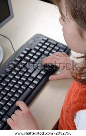 Young girl is learning computer literacy
