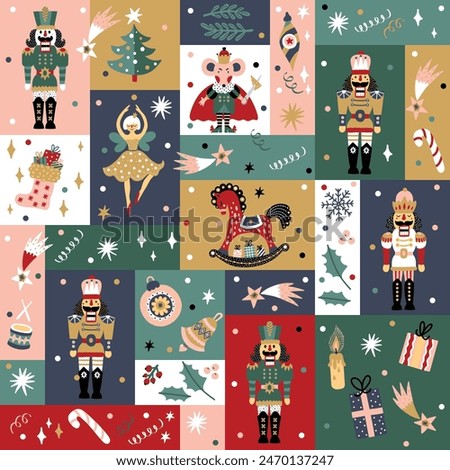 Cute Christmas vector seamless Nutcracker pattern.  Seamless pattern can be used for wallpaper, pattern fills, web page background, surface textures.