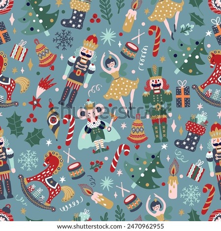 Christmas vector seamless Nutcracker pattern.Seamless pattern can be used for wallpaper, pattern fills, web page background, surface textures.