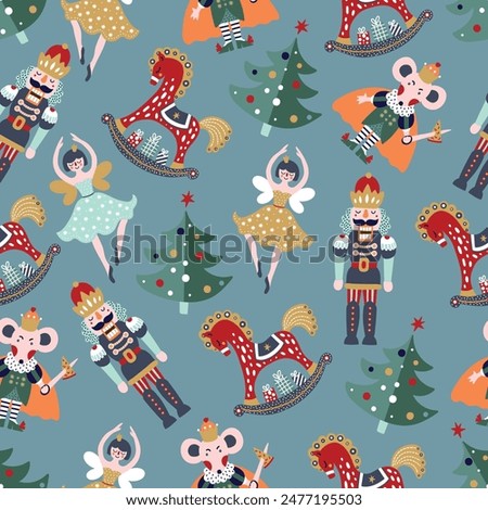 Christmas vector seamless Nutcracker pattern.Seamless pattern can be used for wallpaper, pattern fills, web page background, surface textures.