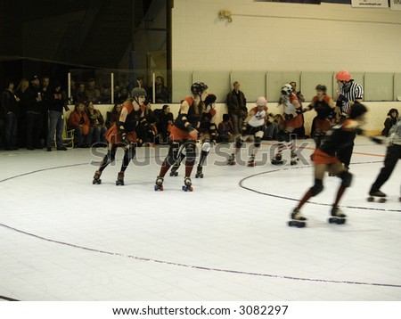 Colorado Roller Derby team, The Rocky Mountain Roller Girls, April 2007 bout.  Red Ridding Hoods vs. Candy Snipers.