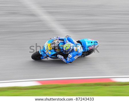 SEPANG, MALAYSIA-OCT.21:Bautista in action during practice session of Shell Advance Malaysian Moto GrandPrix on Oct. 21 2011 in Sepang, Malaysia. The MotoGP class race will be held on Oct. 23, 2011.