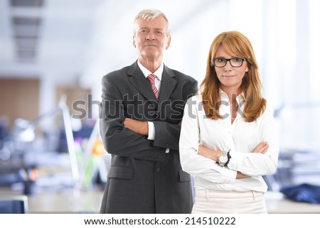 Successful business woman and businessman portrait. Sales team.