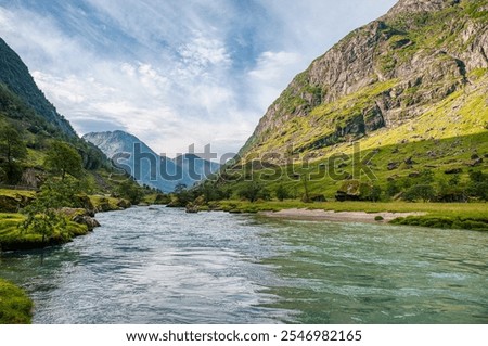 Similar – Foto Bild Stardalen, Skei I Jolster, Jostedalsbreen National Park, Norwegen. Beautiful Sky After Rain With Rainbow Above Norwegian Rural Landscape. Landwirtschaft und Wettervorhersage Konzept