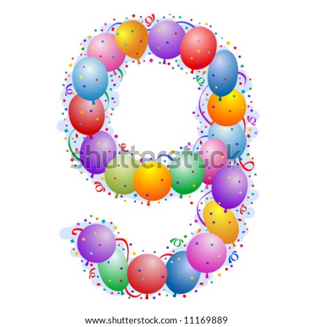 Balloons And Confetti - Number 9 - Part Of A Full Set Of Number Stock ...