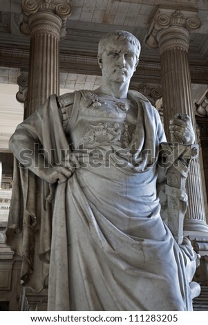 BRUSSELS - JUNE 22: Statue of ancient lawman Domitius Ulpianus from open vestiubule of Justice palace on June 22, 2012 in Brussels.