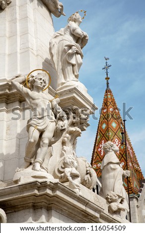 st. Sebastien - detail from Trinity baroque column in Budapest