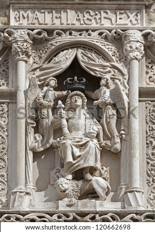 Budapest - relief of Saint Stephen as king of hungary on the town walls