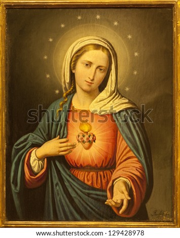 VERONA - JANUARY 27: Heart of Virgin Mary. Paint from church San Lorenzo on January 27, 2013 in Verona, Italy