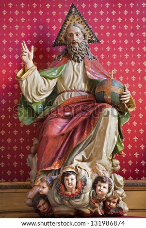 MADRID - MARCH 9: Statue of God the Creator in gothic church San Jeronimo el Real on March 9, 2013 in Madrid.