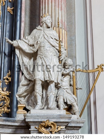 VIENNA - JULY 27: Statue of king david from baroque church Maria Treu. Church was build between years 1698 bis 1719 by plans of architect Lukas von Hildebrandt on July 27, 2013 Vienna.