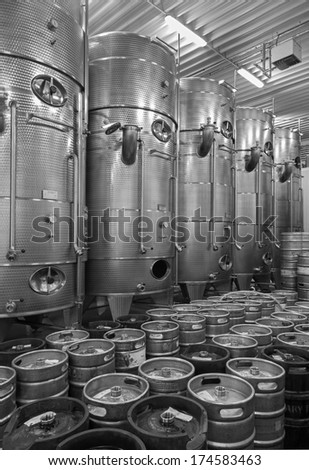 BRATISLAVA, SLOVAKIA - JANUARY 30, 2014: Indoor of wine manufacturer great Slovak producer. Modern big cask for the fermentation.