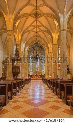 BRATISLAVA, SLOVAKIA - FEBRUARY 11, 2014: Main nave of st. Martin cathedral from 15. cent.