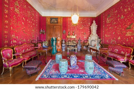 SAINT ANTON, SLOVAKIA - FEBRUARY 26, 2014: Tapestry in the Chinese saloon from 19. cent. in palace Saint Anton.