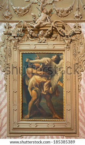 BOLOGNA, ITALY - MARCH 16, 2014: Battle of Jacob with the angel in church Chiesa di San Domneico - Saint Dominic from 18. cent.