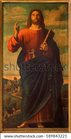 ROZNAVA, SLOVAKIA - APRIL 19, 2014: Jesus Christ the Teacher by painter from Vienna Ignaz Spottl (1834 -1892) in the cathedral.