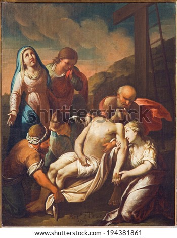 VENICE, ITALY - MARCH 14, 2014: Deposition of the cross. Paint by Antonio Florian (1704) as part of the cross way cycle in church San Francesco della Vigna.