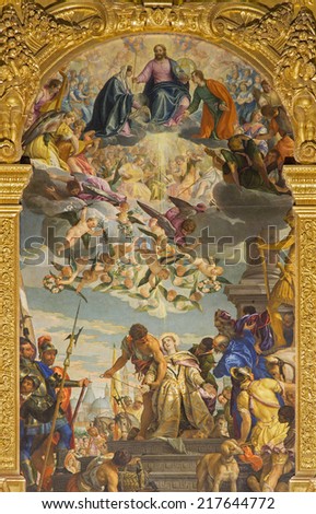 PADUA, ITALY - SEPTEMBER 8, 2014: The martyrium of saint Justine by Paolo Veronese (1572) on the main altar of Basilica di Santa Giustina