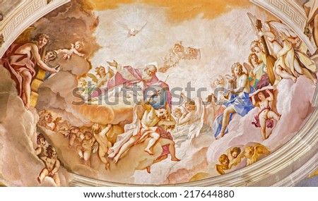 PADUA, ITALY - SEPTEMBER 8, 2014: The Father of eternity. Fresco on the main apse of Basilica di Santa Giustina by Sebastiano Ricci (1700).