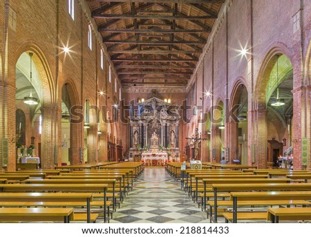 PADUA, ITALY - SEPTEMBER 8, 2014: The nave of church San Benedetto vecchio (Saint Benedict).