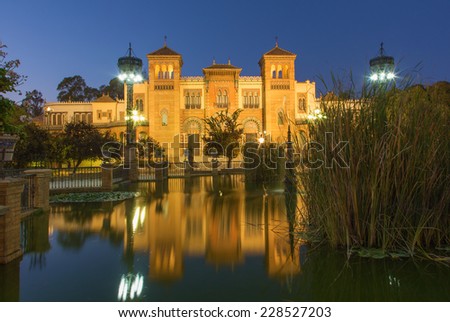 Seville - The Museum of Popular Arts and traditions (Museum of Artes y Costumbres Populares) at dusk.