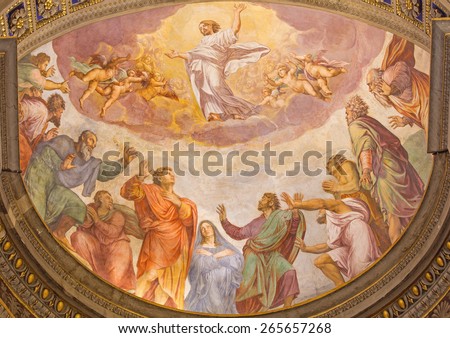 ROME, ITALY - MARCH 27, 2015: The Ascension of the Lord fresco in church Santa Maria dell Anima by Francesco Salviati from 16. cent.
