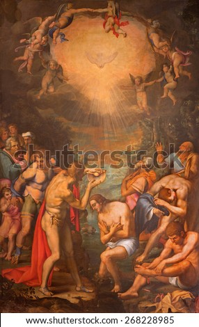 ROME, ITALY - MARCH 27, 2015: The painting of Baptism of Christ by Daniele da Volterra in church San Pietro in Montorio from 16. cent.