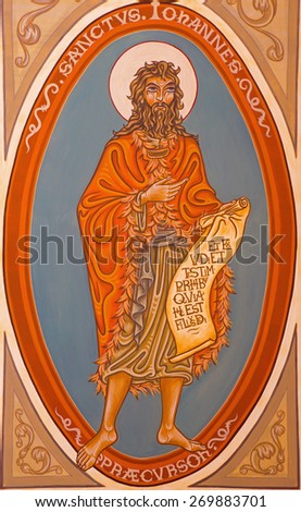 JERUSALEM, ISRAEL - MARCH 5, 2015: The painting of St. John the Baptist in presbytery of st. Stephen church from 20. cent.