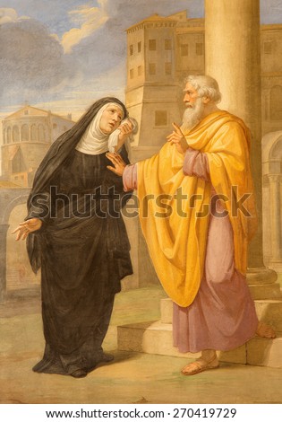 ROME, ITALY - MARCH 27, 2015: The fresco of st. Augustine and his mother st. Monica in Basilica di Sant Agostino (Augustine) by  by Pietro Gagliardi form 19. cent.