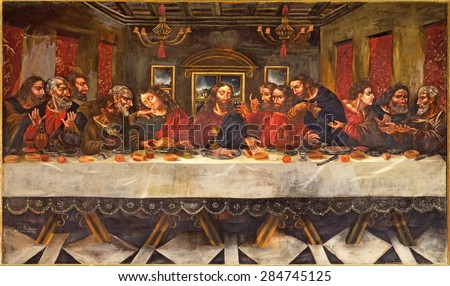 GRANADA, SPAIN - MAY 29, 2015: The Last supper painting by Juan de Sevilla Romero (1643 - 1695) in refectory of church Monasterio de San Jeronimo.