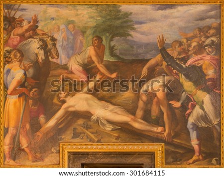 ROME, ITALY - MARCH 25, 2015: The detail of paint Jesus is nailed to the Cross in church Chiesa del Jesu by Gaspare Celio (1571 - 1640) in church Chiesa del Jesu.