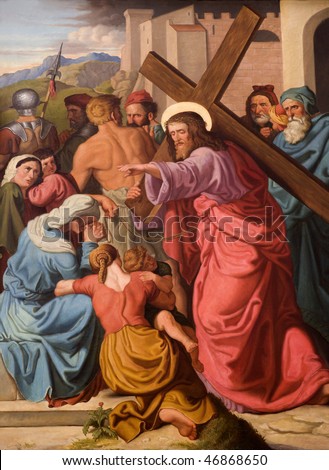Christ and the cry of women - paint from st. Elizabeth church in Vienna