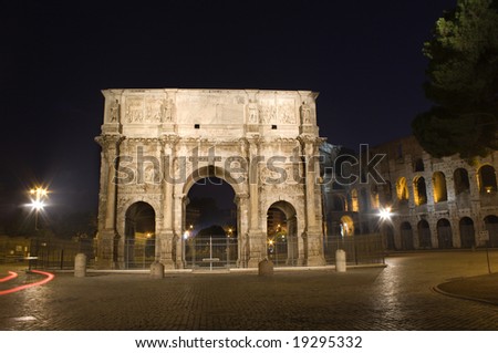 Rome - Constantine triumph arch in nihgt and colosseum