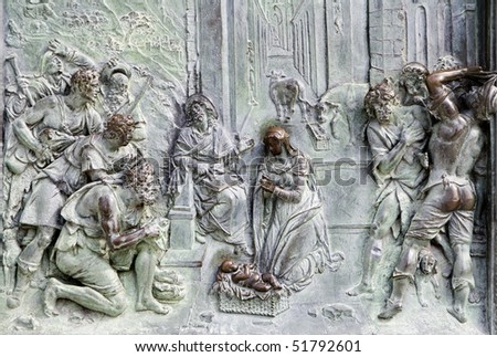 Pisa - detail from cathedral gate - birth of Jesus
